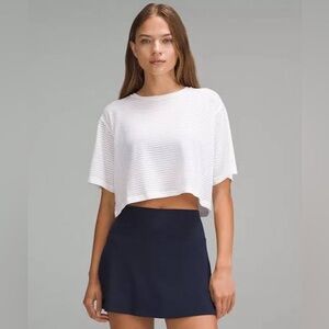 Lululemon Cortes Cropped T-Shirt Shadow Stripe White Size 10
